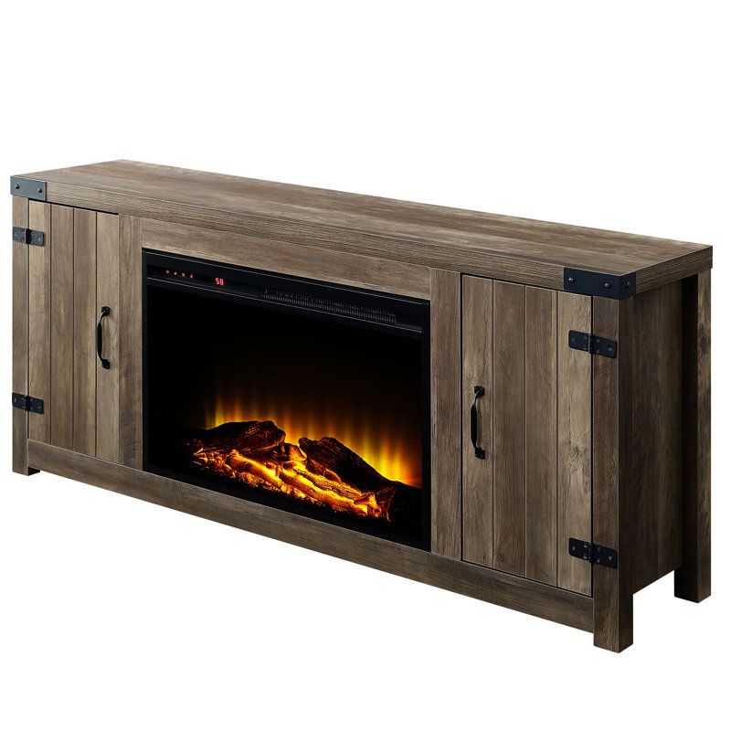 Rustic Oak Tv Stand With Fireplace And Practical Storage Options Elegant For An Living Room