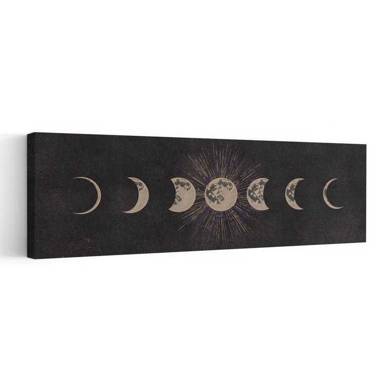 Mystic Moon Phases, éthéré, paysage abstrait rétro, art mural, H 16 po x l 48 po