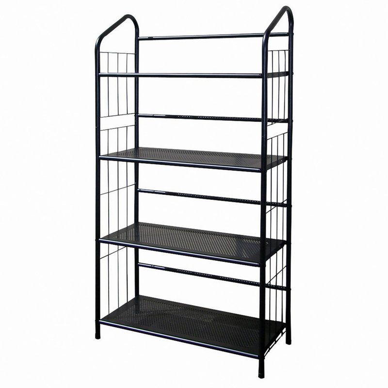 Grande bibliothèque à livres sur pied en métal, finition noire, (4 tablettes) H 49,02 po x l 11,01 po x P 26,01 po