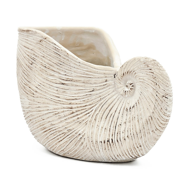 Jardinière en sable et en ciment de 11,5 po x 6,7 po x 7,7 po avec coquille de couleur neutre pour présenter une plante traînante dans une véranda avec une finition beige sablonneuse de 7,6 lb pour s'agencer aux décors rustiques côtiers