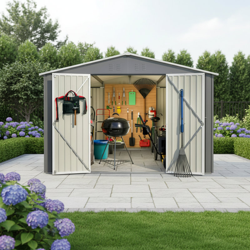 Remise de rangement extérieure en métal 10 x 10 pi, grande remise à outils de jardin avec portes verrouillables