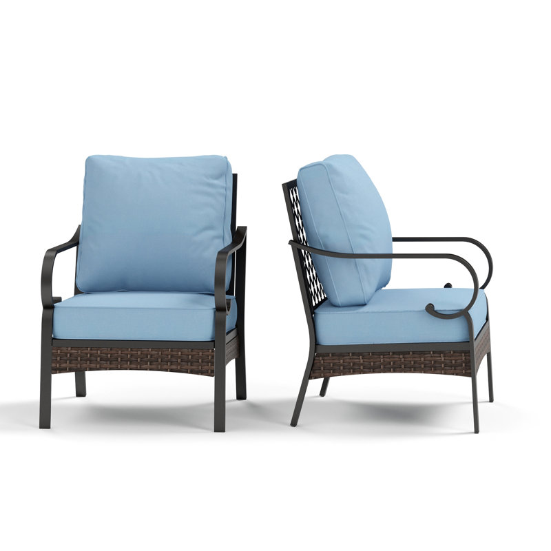 Méridienne d'extérieur en métal Hepatique, Coussin bleu / cadre noir
