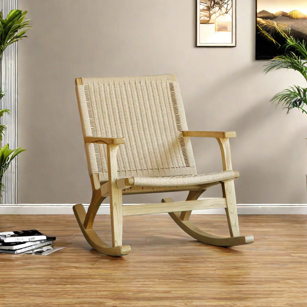 Comfort Zone Furniture.e Modern Simple Solid Wood Paper Rope Rocking ...