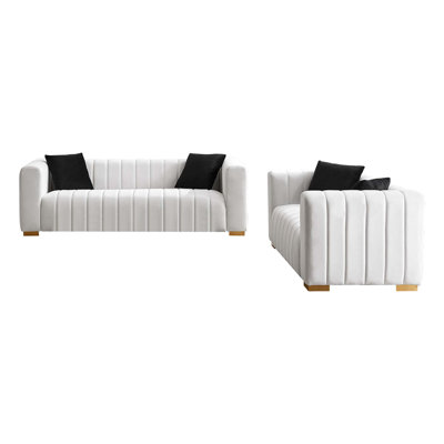 Charming Velvet Sofa with  Armrests and Sturdy Metal Legs, 3 Seater Only