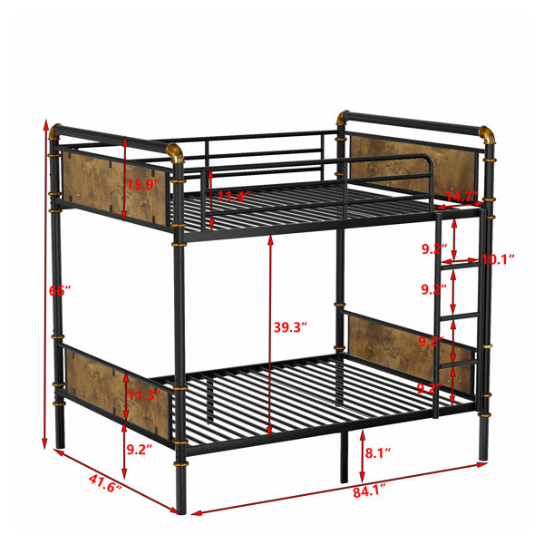 Ivy Bronx Twin XL Over Twin XL Metal Bunk Bed - Industrial White ...