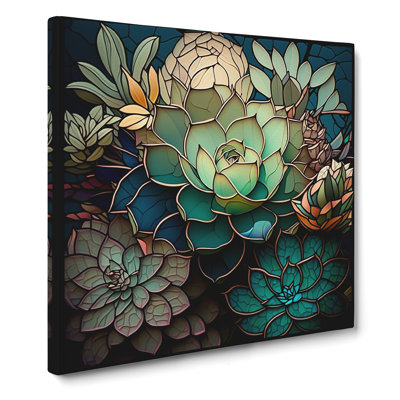 Succulent Stained Glass Effect - Wrapped Canvas