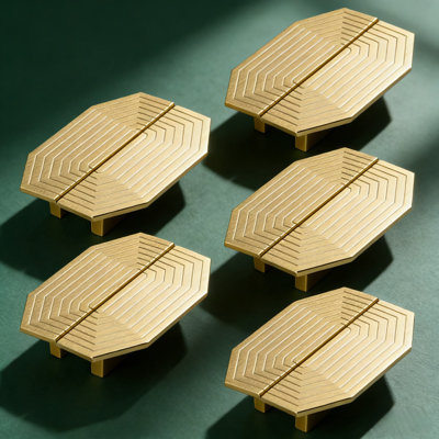 Brushed Gold Cabinet Pulls 10-Pack, 3.5 Inch Modern Polygon Drawer Handles For Kitchen Cabinets And Furniture, 1.26 Inch Hole Center, Durable Aluminum With Anodized Finish