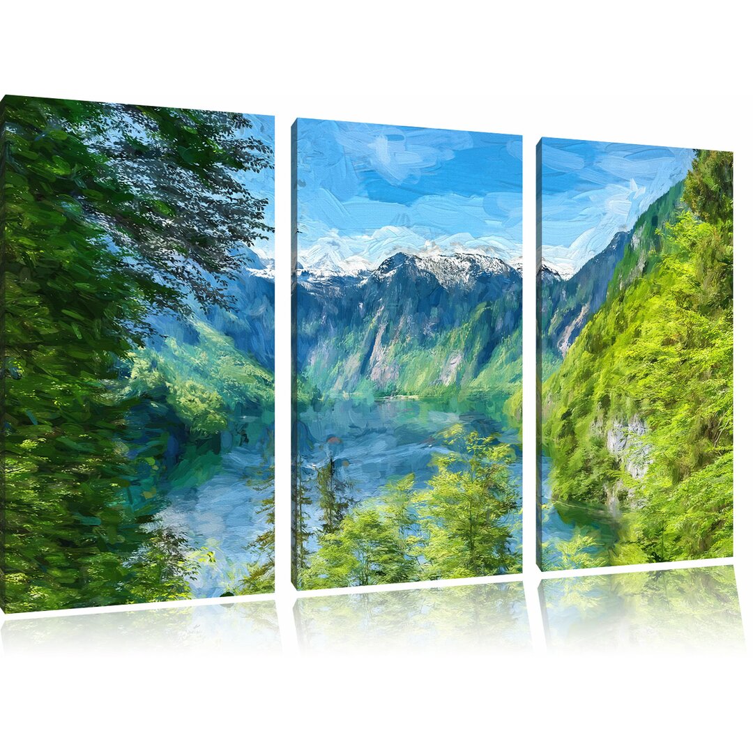 3-tlg. Leinwandbilder-Set „Blick auf den Königssee“, Grafikdruck