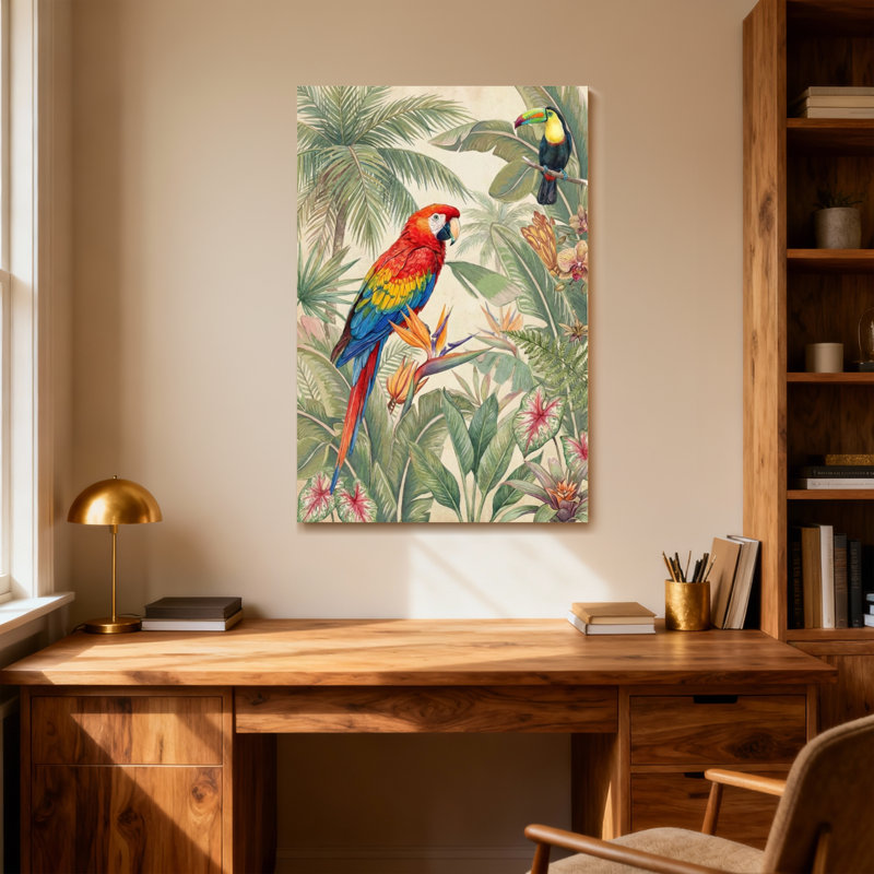 Animaux, oiseaux tropicaux et plantes de la jungle luxuriante, H 12 po x l 18 po