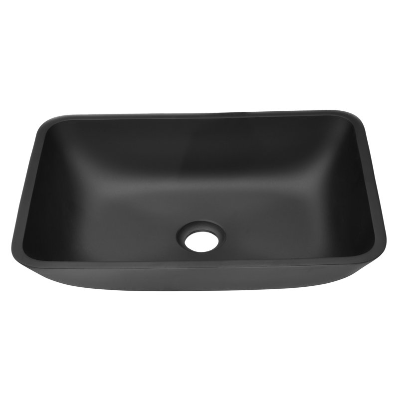 13.0" L -18.13" W -4" H Matte Shell Glass Rectangular Vessel Bathroom Sink In Black With Matte Black Faucet And Pop-Up Drain In Matte Black