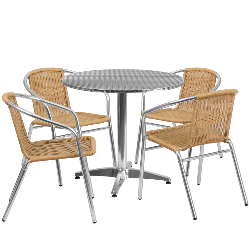 Haverhill Round 5 Piece Dining Set, 27.25" H x 27.5" W x 27.5" D, Beige