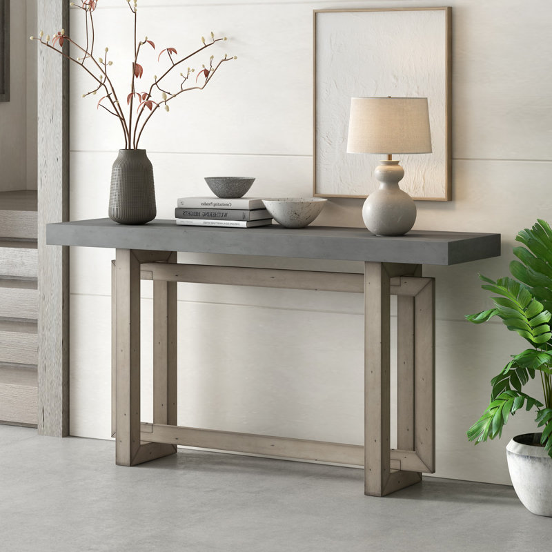 Thedrick 59" Extra Long Entryway Table Console Table,Entryway table,Hoyer table with wood frame, Grey+Brown