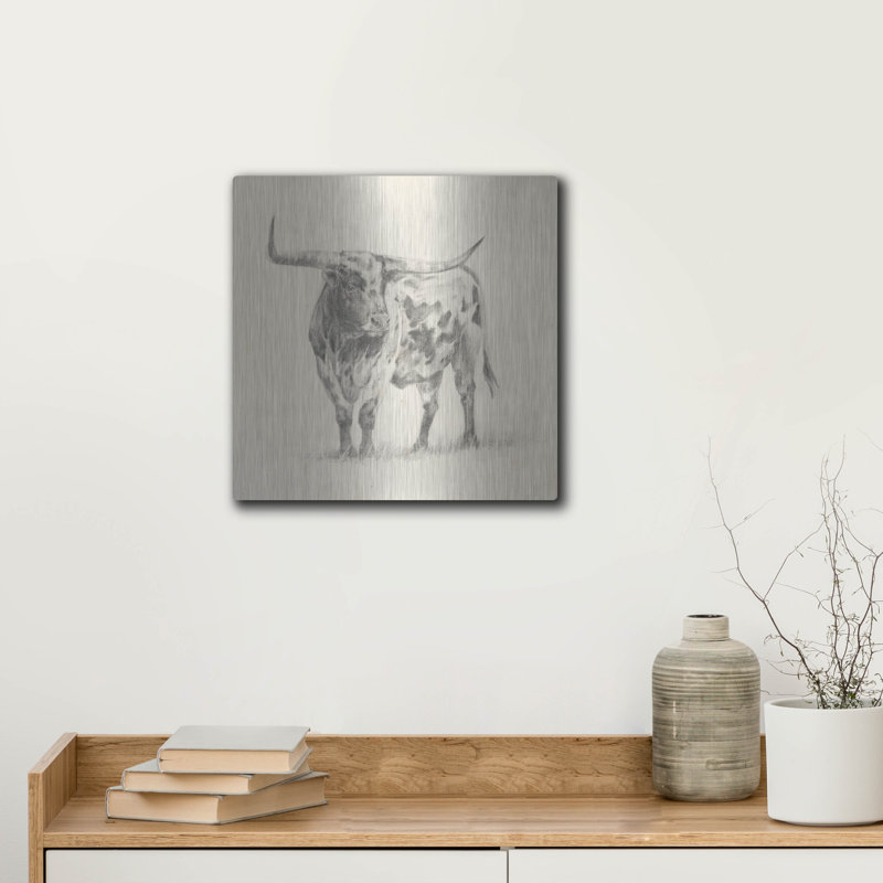 Art mural en métal luxueux «Longhorn Steer S Croquis II» par Ethan Harper, 24 po x 24 po, H 12 po x l 12 po