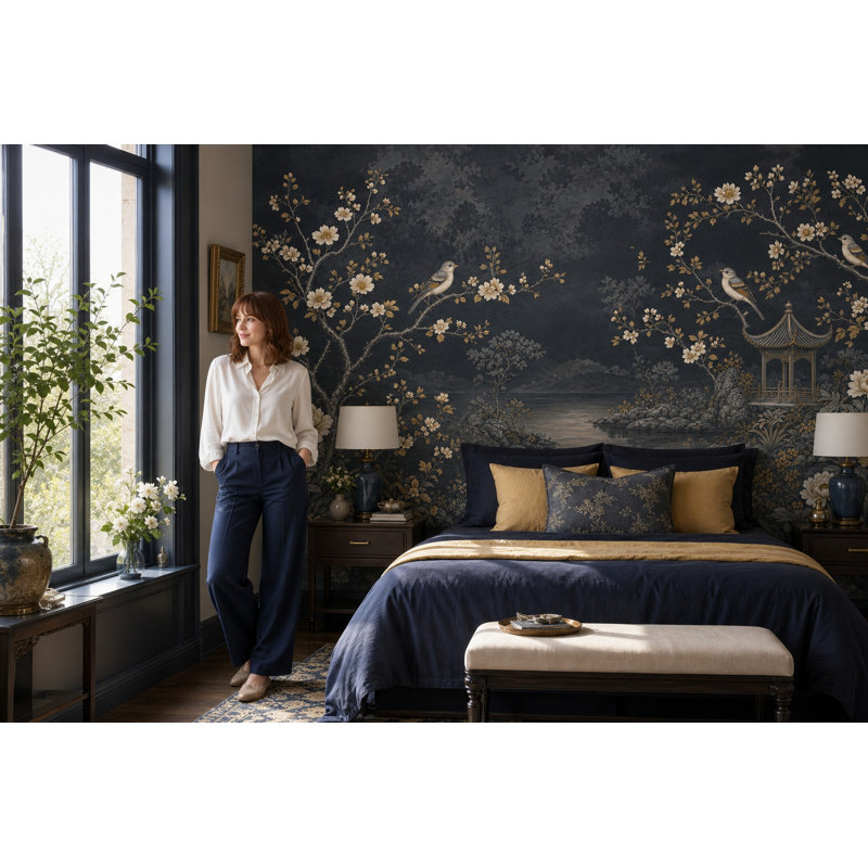 Papier peint paysage asiatique Pavillon de pagode, paysage asiatique, 140 po x 108 po, Peler et coller