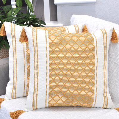 Housses de coussin tissées avec pampilles, taies d'oreiller à motif géométrique pour l'extérieur / l'intérieur (ensemble de 2)