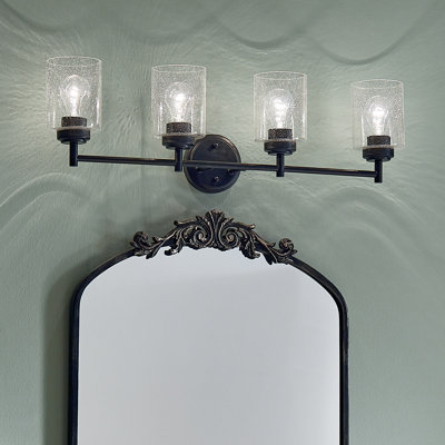 Winslow 4-Light Satin Black Vanity Light with Clear Seeded Glass Shades
