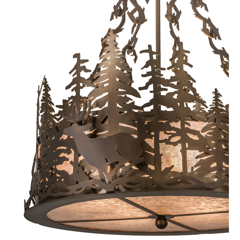 Lustre cylindrique unique / remarquable à 4 lumières, Cuivre antique, Argent