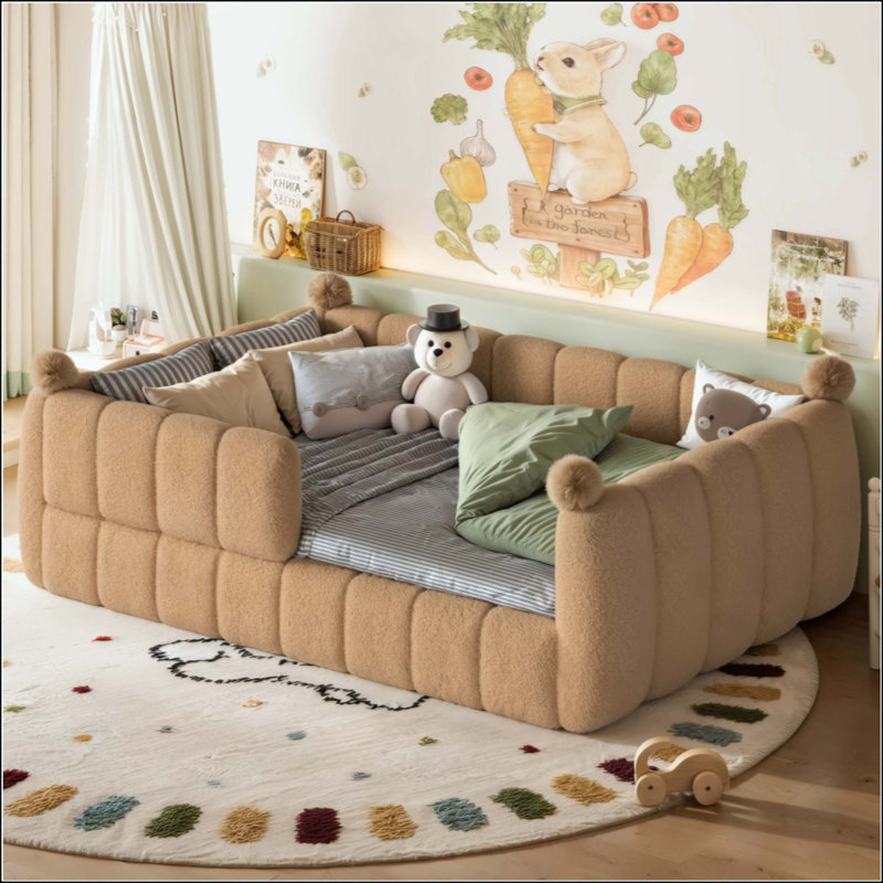 Lit de sol rembourré Kids Soft, lit de plancher Montessori avec rails de sécurité entourant le lit, cadre de lit d'enfant bas pour enfants