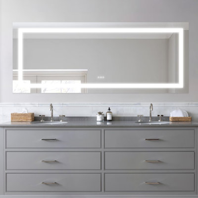 Miroir de salle de bain anti-buée à DEL sans cadre avec éclairage avant et rétroéclairé