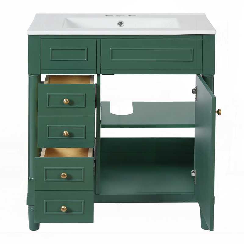 Meuble-lavabo 30 po avec lavabo, Vert / doré