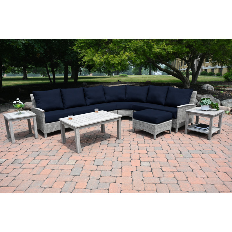 Bella Wicker Outdoor Sectional Corner Chair, Gray, Navy Sunbrella® Canvas
