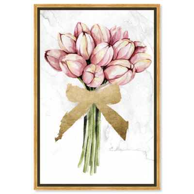 «Floral and Botanical Dusty Pink Tulips Gold Florals», reproduction d'impression sur toile