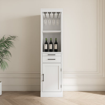 White Modular Wine Bar Cabinet with Hutch, Wooden Buffet Cabinet for Dining Room Storage & Home Bar