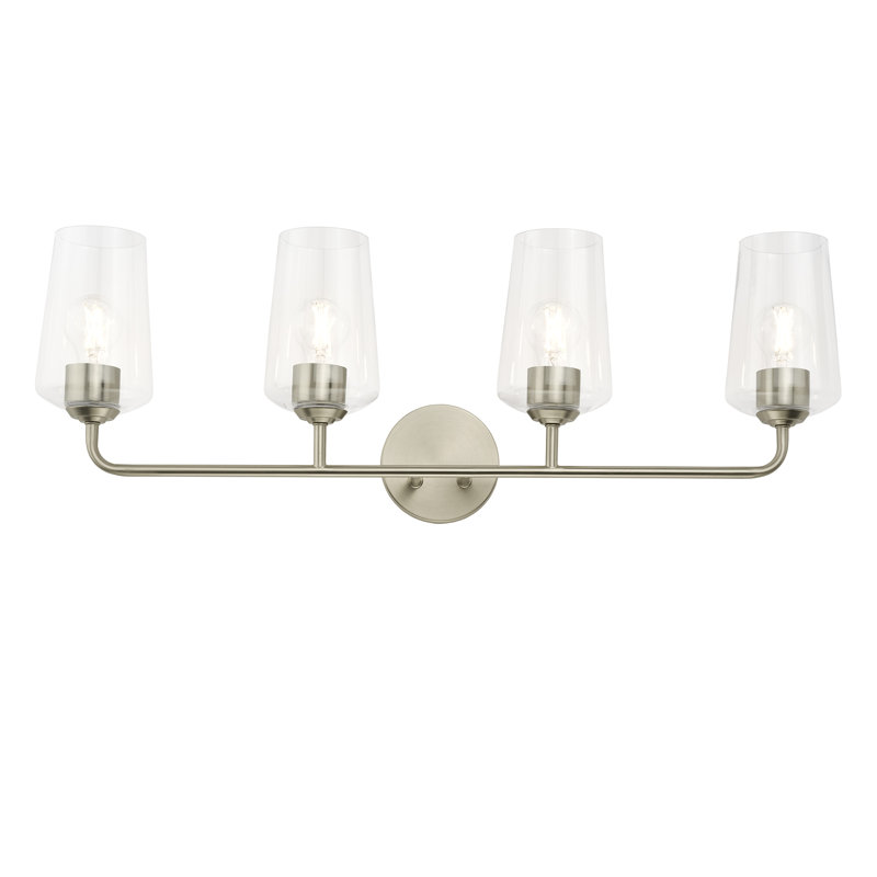 Celino Four-Light Bath & Vanity with Glass, Clear, Brushed Nickel