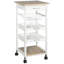 Chariot de cuisine mobile, îlot de cuisine roulant avec rangement, chariot utilitaire avec paniers à fruits, plateaux et tiroir, blanc