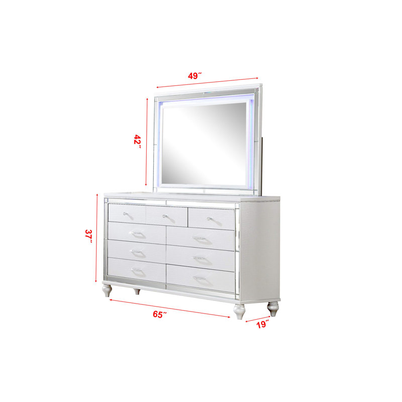 Ensemble de chambre à coucher à 5 lumières à DEL en bois, Double, Blanc