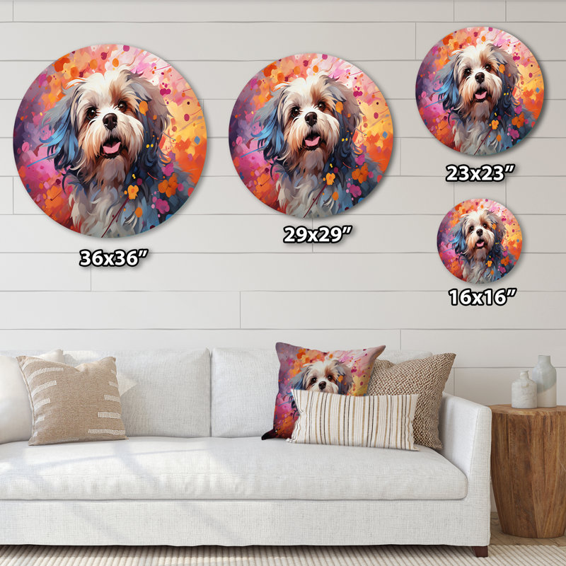 Popart Shih Tzu Serenade - animaux, art mural rond en métal, H 16 po x l 16 po