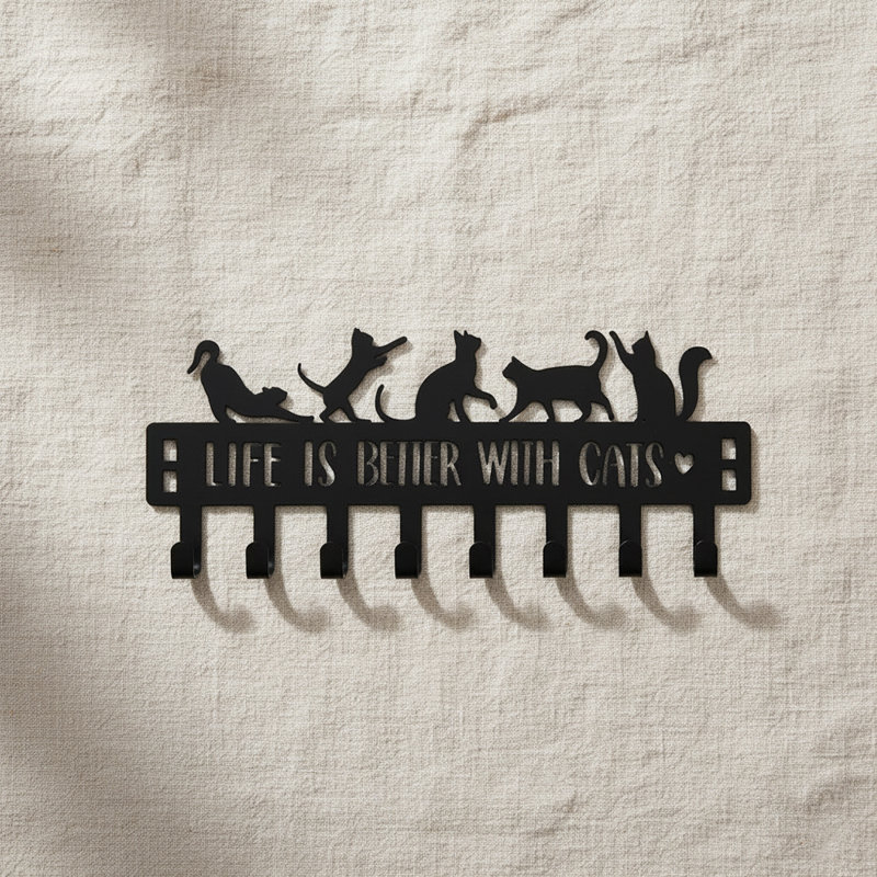 Iron Seamless Over-the-door Cat Organizer, 8 Multi-purpose Hooks For Wall Or Door