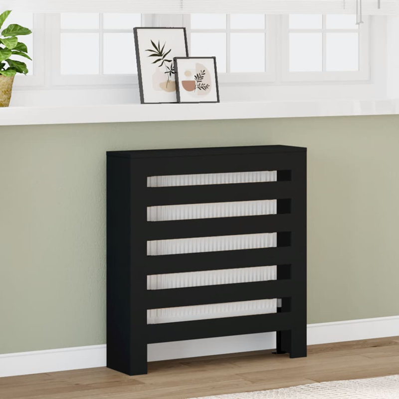 Small Radiator Cover, Black, 78 x 20 x 82 cm, Horizontal Slats
