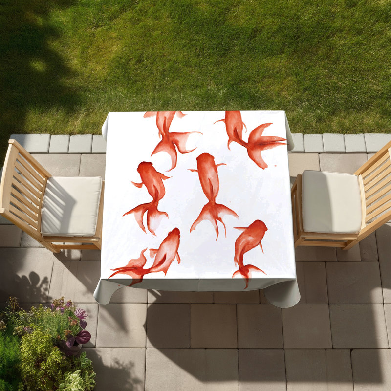 Small Red Fishes Tablecloth - Animal Bedroom Decor Indoor/Outdoor, Red