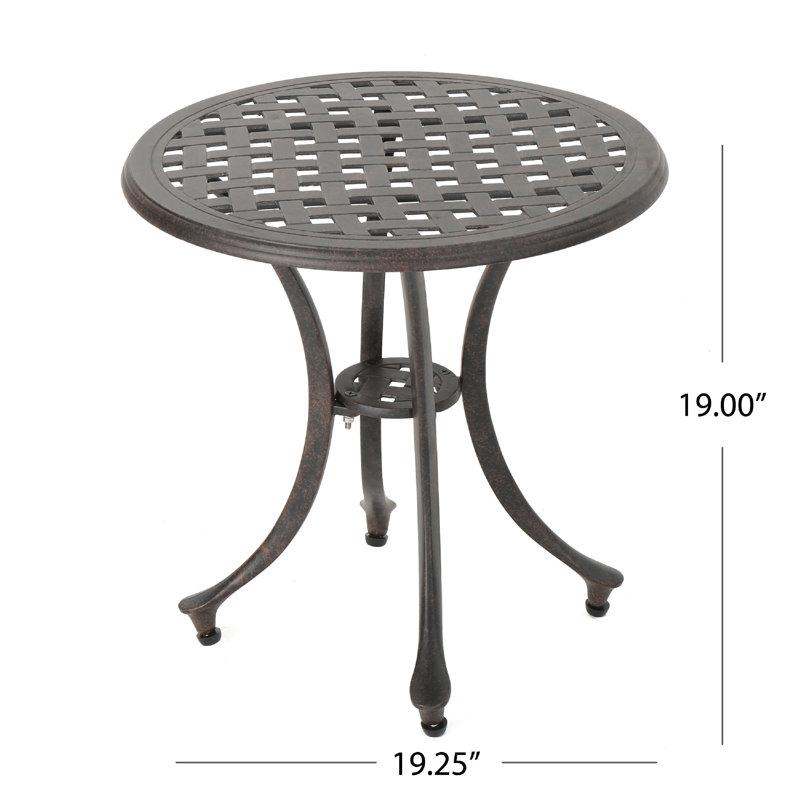 Table de bout d'extérieur, plateau en treillis, 19 pouces, pieds courbés en aluminium bronze