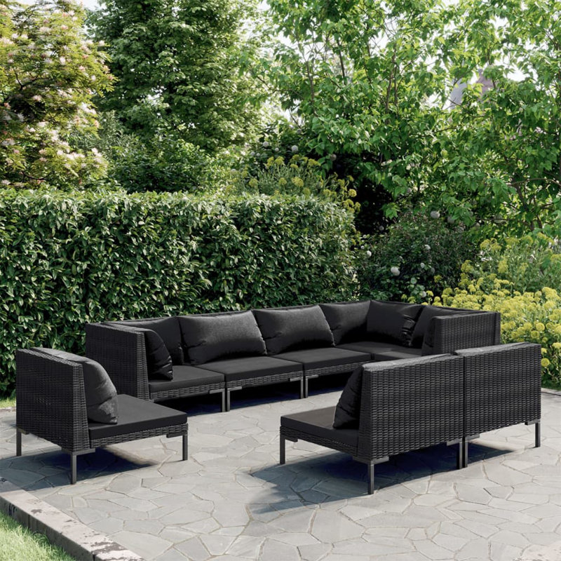 Brayden Studio 8 Piece Garden Lounge Set With Cushions Poly Rattan Dark Grey
