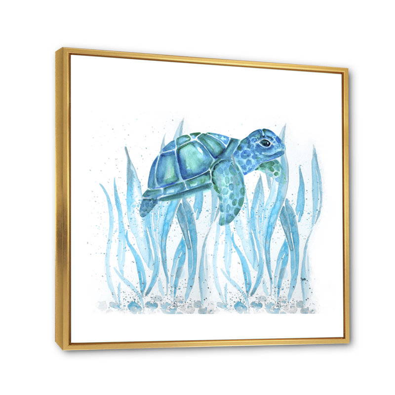 Aquarelle, art de la tortue, H 16 po x l 16 po x P 1 po, Toile encadrée flottante dorée