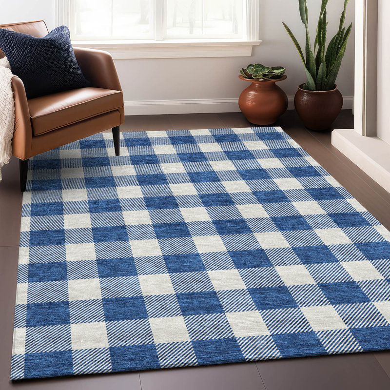 Premium Machine Washable Prisco Navy Rug, Rectangle 3' x 5'
