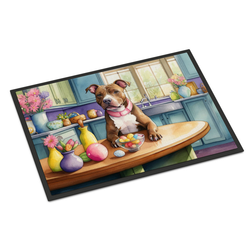 Decorating Easter Pit Bull Terrier Doormat, 18" W x 27" L