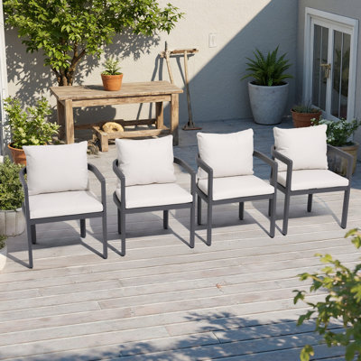 4 chaises de patio en aluminium avec coussins 4 pièces