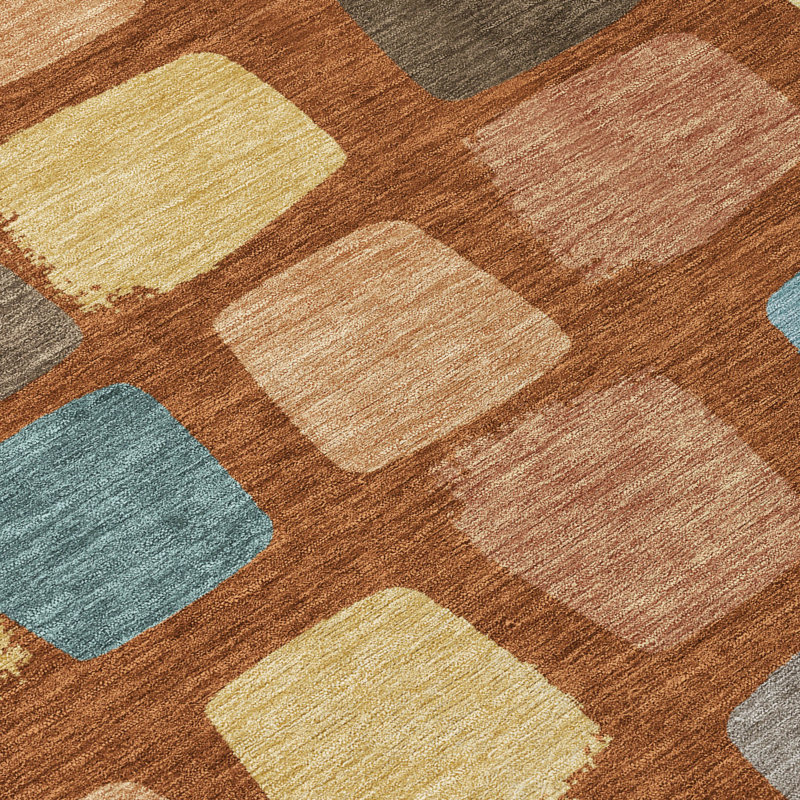 Machine Washable Indoor/Outdoor Chantille ACN2501 Squares Rug, Paprika, 8' Round