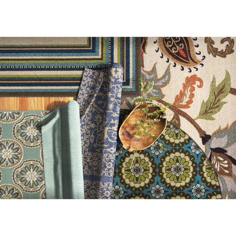 Tapis intérieur / extérieur bleu / ivoire Brendel, Rectangle 5 pi 3 po x 7 pi 6 po