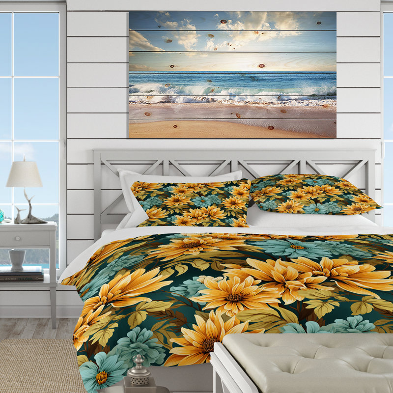 Ensemble de housse de couette Sunflower Shores Tropical Pattern I, Housse de couette pour grand lit et 2 taies décor