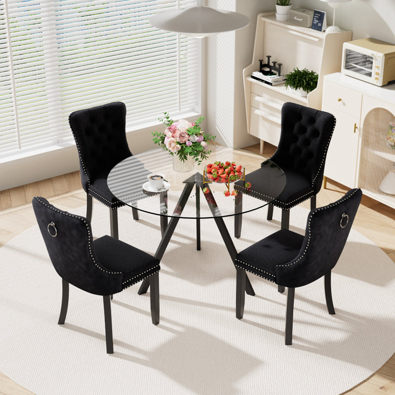 5-Piece Pedestal Dining Set, Black, 30" H x 39" W x 39" D