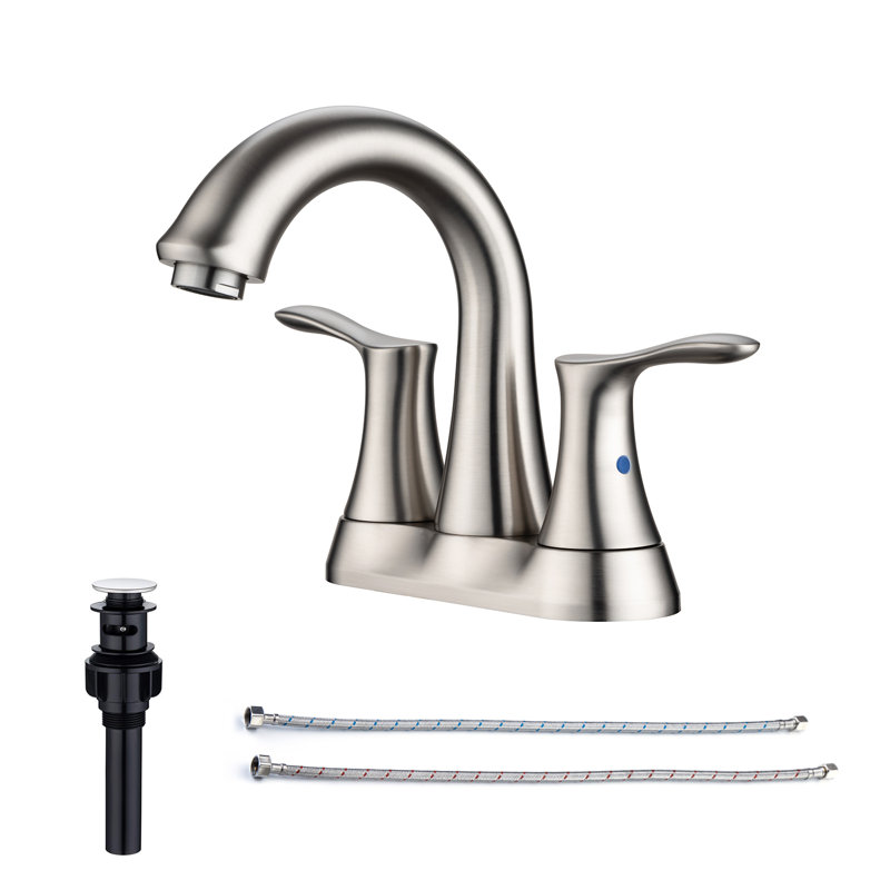 Robinet pour salle de bain à 2 poignées avec ensemble de bonde centrales, Nickel brossé