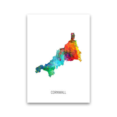 Cornwall Watercolour Map by Michael Tompsett - Print