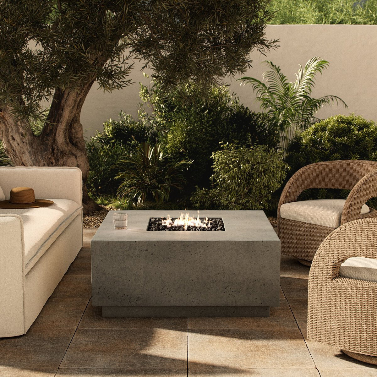 Ella Square Fire Pit Table, Pewter Concrete