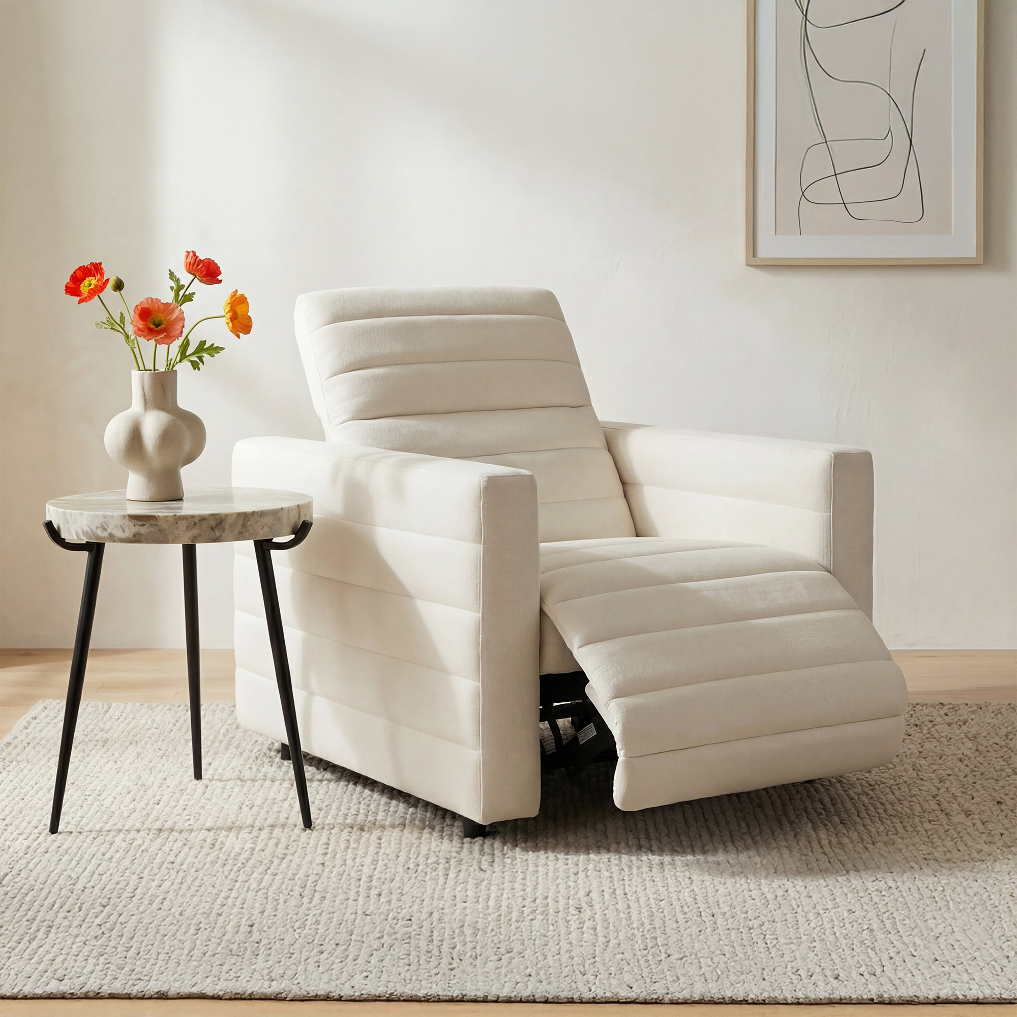 Waldo Power Recliner Chair Off White, White