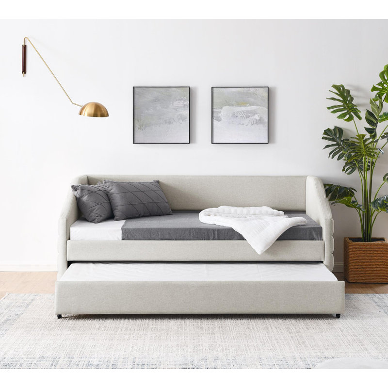Simple - Taille lin - Lit de jour rembourré capitonné avec lit gigogne - Élégant et compact - Économisez de l'espace