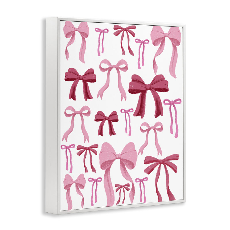 Giclée encadrée rose et rouge Bows All Over, design par Marcus Prime, Encadrement giclée blanc côtier, H 30 po x l 24 po